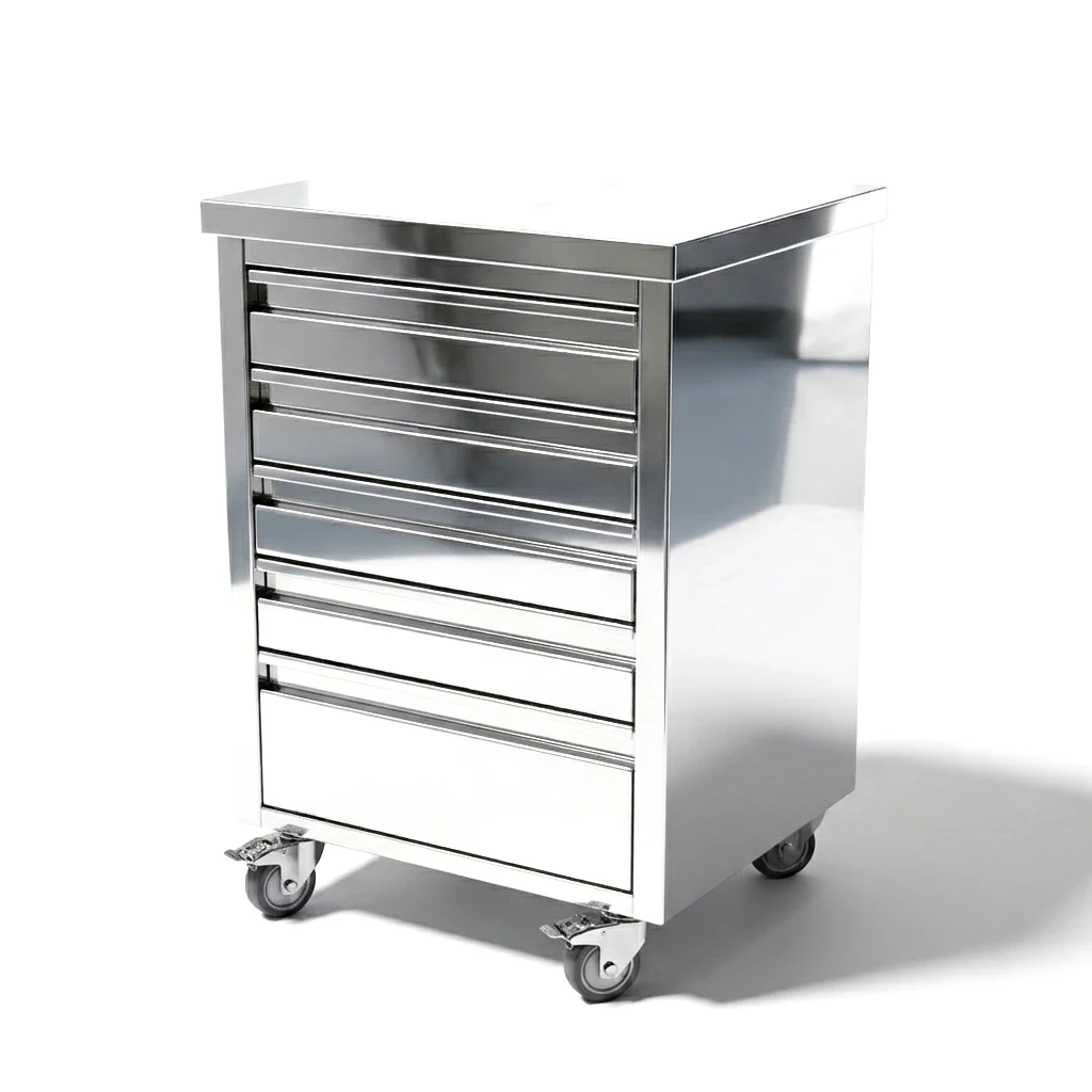 Inox servisni voziček s predali in kolesi z zavoro za proizvodne prostore