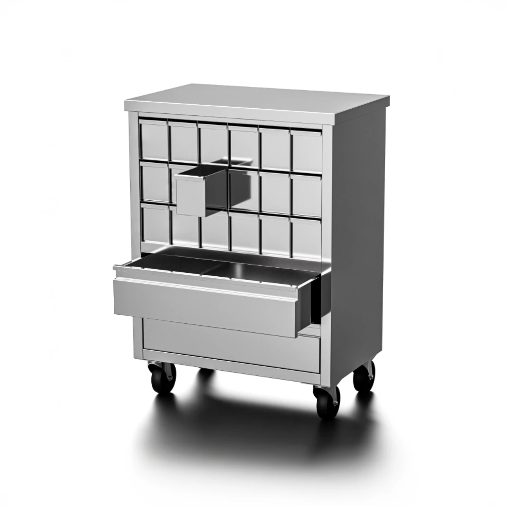 Stainless steel drawer trolley with ESD antistatic castors