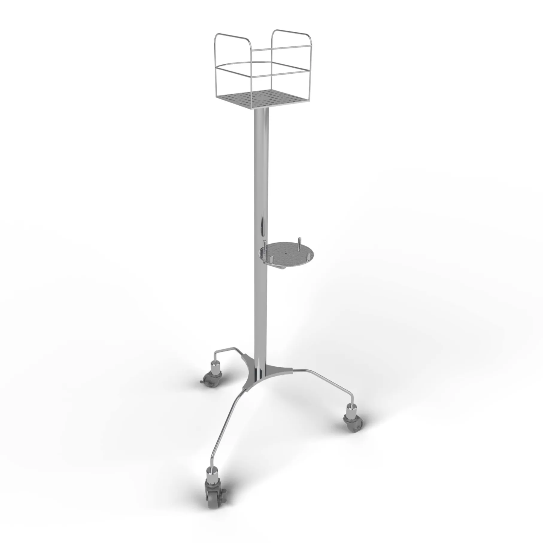 Mobile stainless steel stand for a cleanroom air sampler